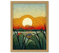 Doppelganger33 LTD Vibrant Sunset Flower Meadow W Morris Style Artwork Framed Wall Art Print A4