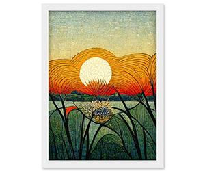 Doppelganger33 LTD Vibrant Sunset Flower Meadow W Morris Style Artwork Framed Wall Art Print A4