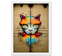 Doppelganger33 LTD Vibrant Symmetrical Street Art Mural Graffiti Cat Artwork Framed Wall Art Print A4