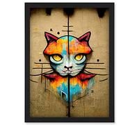 Doppelganger33 LTD Vibrant Symmetrical Street Art Mural Graffiti Cat Artwork Framed Wall Art Print A4