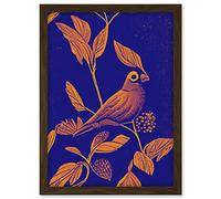 Doppelganger33 LTD Vintage Art Nouveau Pattern Detail Tropical Bird On Branch Linocut Illustration Artwork Framed A3 Wall Art Print