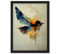 Doppelganger33 LTD Watercolour Paint Illustration Of Colourful Flying Bird Artwork Framed A3 Wall Art Print