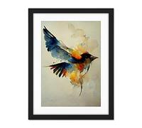 Doppelganger33 LTD Watercolour Paint Illustration Of Colourful Flying Bird Artwork Framed Wall Art Print 18X24 Inch