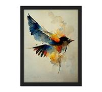 Doppelganger33 LTD Watercolour Paint Illustration Of Colourful Flying Bird Artwork Framed Wall Art Print 18X24 Inch