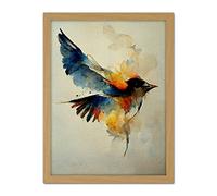 Doppelganger33 LTD Watercolour Paint Illustration Of Colourful Flying Bird Artwork Framed Wall Art Print 18X24 Inch