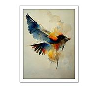 Doppelganger33 LTD Watercolour Paint Illustration Of Colourful Flying Bird Artwork Framed Wall Art Print 18X24 Inch