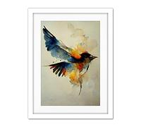 Doppelganger33 LTD Watercolour Paint Illustration Of Colourful Flying Bird Artwork Framed Wall Art Print 18X24 Inch