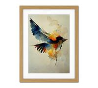 Doppelganger33 LTD Watercolour Paint Illustration Of Colourful Flying Bird Artwork Framed Wall Art Print 18X24 Inch