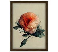 Doppelganger33 LTD Watercolour Pink Rose Flower Romantic Artwork Framed Wall Art Print A4