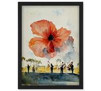 Watercolour War Memorial Remembrance Day Poppy Brass Band Artwork Framed Wall Art Print A4 Artery8 Black One Size