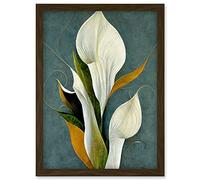 Doppelganger33 LTD White Calla Lily Bouquet Flowers In Blue Background Realism Artwork Framed Wall Art Print A4