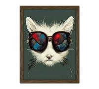 Doppelganger33 LTD White Cat Head With Aviator Sunglasses Painting Artwork Framed Wall Art Print 18X24 Inch