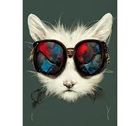 Doppelganger33 LTD White Cat Head With Aviator Sunglasses Painting Large Wall Art Poster Print Thick Paper 18X24 Inch