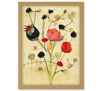 Doppelganger33 LTD Wild Flower Pastel And Ink Illustration Abstract Artwork Framed A3 Wall Art Print
