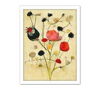 Doppelganger33 LTD Wild Flower Pastel And Ink Illustration Abstract Artwork Framed Wall Art Print 18X24 Inch