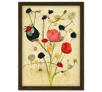 Doppelganger33 LTD Wild Flower Pastel And Ink Illustration Abstract Artwork Framed Wall Art Print A4