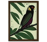 Doppelganger33 LTD Wild Parrot On Tree Branch Vintage Linocut Illustration Artwork Framed Wall Art Print A4