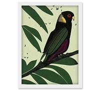Doppelganger33 LTD Wild Parrot On Tree Branch Vintage Linocut Illustration Artwork Framed Wall Art Print A4