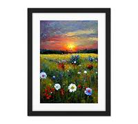 Doppelganger33 LTD Wildflower Floral Landscape Sunrise Oil Artwork Framed Wall Art Print 18X24 Inch