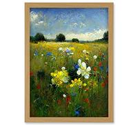 Doppelganger33 LTD Wildflower Summer Meadow Floral Landscape Oil Artwork Framed Wall Art Print A4