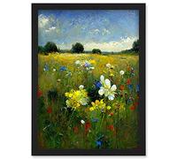 Doppelganger33 LTD Wildflower Summer Meadow Floral Landscape Oil Artwork Framed Wall Art Print A4