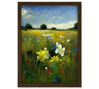 Doppelganger33 LTD Wildflower Summer Meadow Floral Landscape Oil Artwork Framed Wall Art Print A4