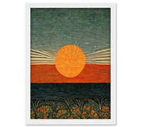 Doppelganger33 LTD William Morris Style Sunrise Over Sea Abstract Artwork Framed A3 Wall Art Print