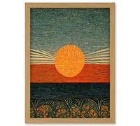 Doppelganger33 LTD William Morris Style Sunrise Over Sea Abstract Artwork Framed Wall Art Print A4