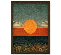 Doppelganger33 LTD William Morris Style Sunrise Over Sea Abstract Artwork Framed Wall Art Print A4