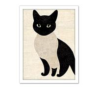 Doppelganger33 LTD Woodblock Cute Black And White Cat Japanese Ukiyo-e Artwork Framed Wall Art Print 18X24 Inch