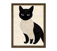 Doppelganger33 LTD Woodblock Cute Black And White Cat Japanese Ukiyo-e Artwork Framed Wall Art Print 18X24 Inch