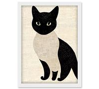 Doppelganger33 LTD Woodblock Cute Black And White Cat Japanese Ukiyo-e Artwork Framed Wall Art Print A4