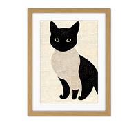 Doppelganger33 LTD Woodblock Cute Black And White Cat Japanese Ukiyo-e Artwork Framed Wall Art Print 18X24 Inch