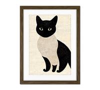 Doppelganger33 LTD Woodblock Cute Black And White Cat Japanese Ukiyo-e Artwork Framed Wall Art Print 18X24 Inch