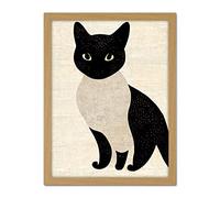Doppelganger33 LTD Woodblock Cute Black And White Cat Japanese Ukiyo-e Artwork Framed Wall Art Print 18X24 Inch