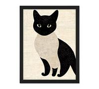 Doppelganger33 LTD Woodblock Cute Black And White Cat Japanese Ukiyo-e Artwork Framed Wall Art Print 18X24 Inch