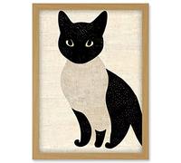 Doppelganger33 LTD Woodblock Cute Black And White Cat Japanese Ukiyo-e Artwork Framed Wall Art Print A4