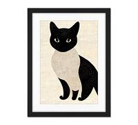 Doppelganger33 LTD Woodblock Cute Black And White Cat Japanese Ukiyo-e Artwork Framed Wall Art Print 18X24 Inch