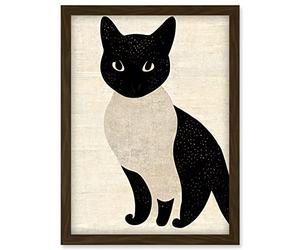 Doppelganger33 LTD Woodblock Cute Black And White Cat Japanese Ukiyo-e Artwork Framed Wall Art Print A4