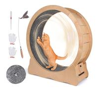 Doppy Cat Exercise Wheel Cat Treadmill for Indoor Cats with Enhanced Base and Detachable Carpeted Runway, 35.4'' Wood Running Wheel with Low Noise for Fitness Weight and Entertainment