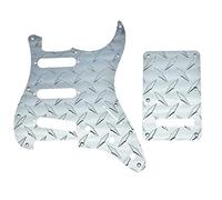 Dopro 11-Hole Diamond Plate Modern Style Strat SSS Guitar Pickguard Metal Scratch Plate with Back Plate Tremolo Cover Fits American/Mexican Stratocaster Silver