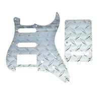 Dopro 11-Hole Diamond Plate Strat HSS Configuration Pickguard Metal Scratch Plate with Back Plate Tremolo Cover Fits American/Mexican Stratocaster Silver