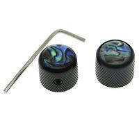 Dopro 2pcs Black Tele Telecaster Abalone Top Guitar Dome Knobs Bass Knobs with Set Screw and Wrench