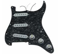 Dopro Custom Loaded Strat SSS Pickguard Prewired ST Pickguard with Ceramic Pickups for USA/Mexican Fender Black Pearl With White Covers and Knobs