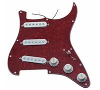 Dopro Custom Loaded Strat SSS Pickguard Prewired ST Pickguard with Ceramic Pickups for USA/Mexican Fender Red Pearl With White Covers and Knobs