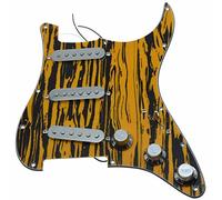 Dopro Custom Loaded Strat SSS Pickguard Prewired ST Pickguard with Ceramic Pickups for USA/Mexican Fender Black Yellow Stripe With Chrome Covers and Knobs