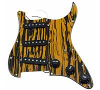 Dopro Custom Loaded Strat SSS Pickguard Prewired ST Pickguard with Ceramic Pickups for USA/Mexican Fender Black Yellow Stripe With Black Covers and Knobs