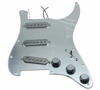 Dopro Custom Loaded Strat SSS Pickguard Prewired ST Pickguard with Ceramic Pickups for USA/Mexican Fender Silver Mirror With Chrome Covers and Knobs