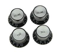 Dopro Set of 4 LP Guitar Reflector Knobs Black with Chrome Cap Top Hat Knobs for SG Epiphone Les Paul
