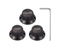 Dopro Set Screw 1/4" Universal Metal Guitar Bass Potentiometer Knobs Aluminium Volume/Tone Top Hat Bell Knobs for Strat/Ibanez/Yamaha/LP Les Paul 1V2T Black